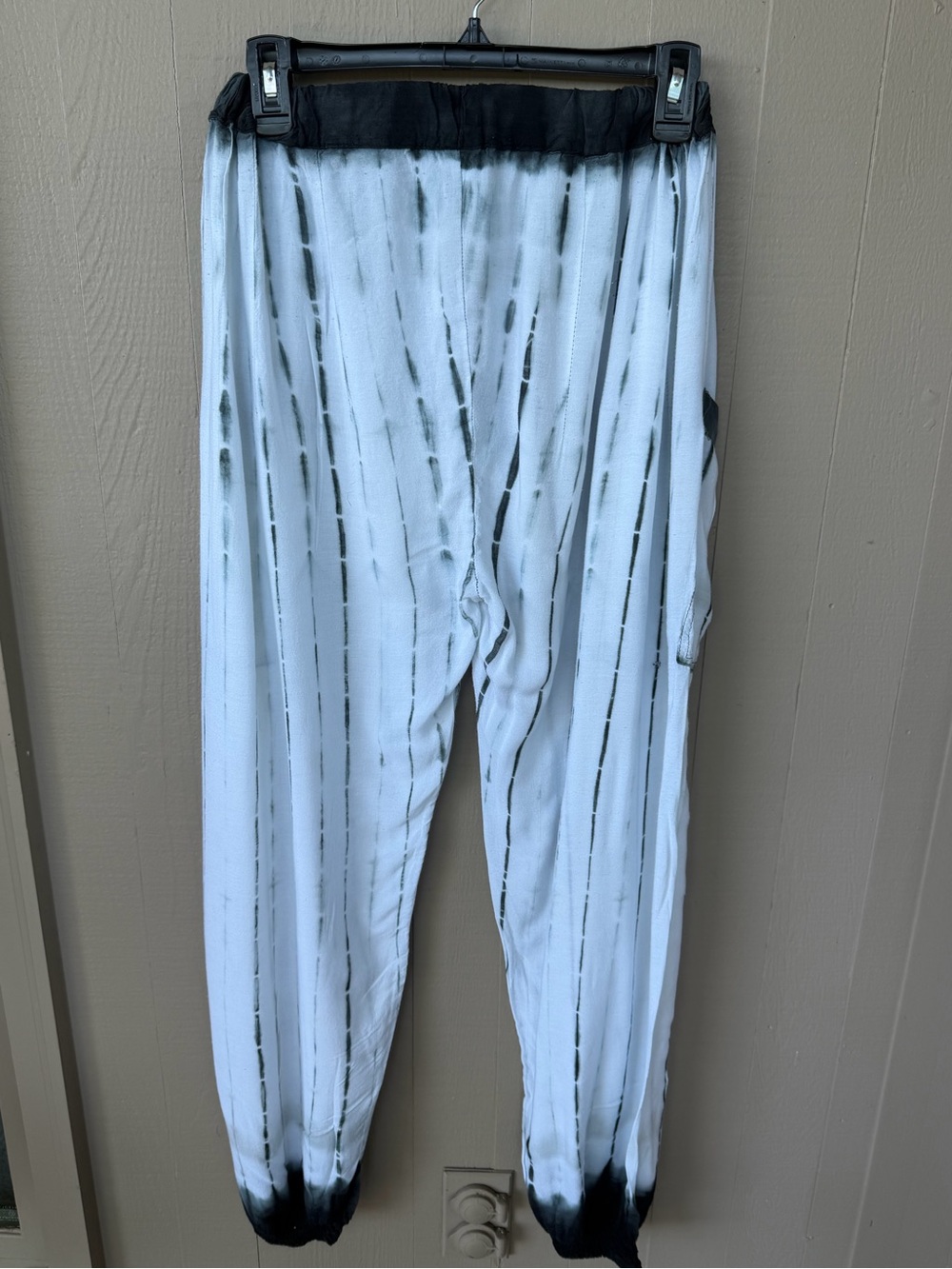 Ipanima Tie-Dye Harem Joggers w/Cargo Pockets - White & Black Stripe Sz S/M - Picture 4 of 5